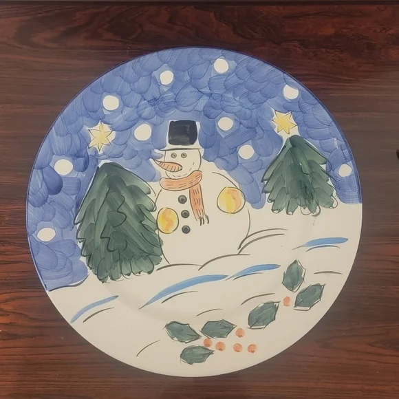 Gibson‎ Large Christmas Snowman Server Plate 14in Round Holiday