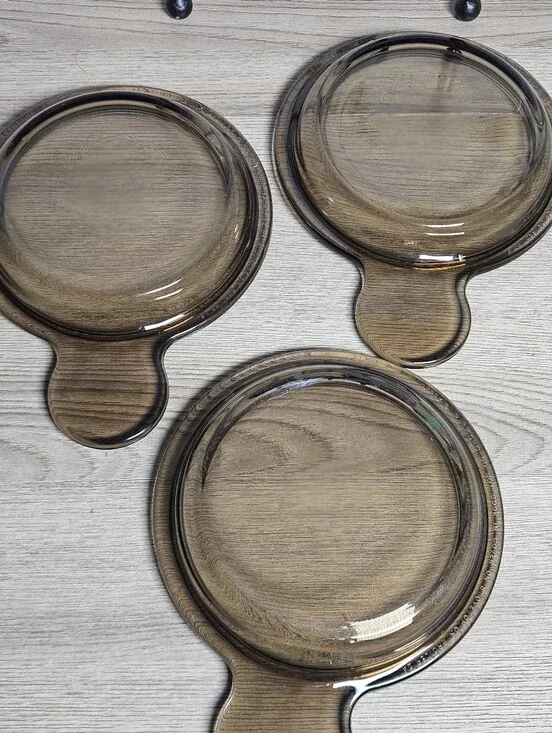 Vintage Pyrex P-150-C Amber Glass Grab-It Replacement Lids Lot of 3 Corning Ware