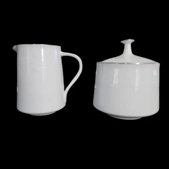 Noritake Reina 6450Q Creamer & Covered Sugar Bowl Set White China Japan