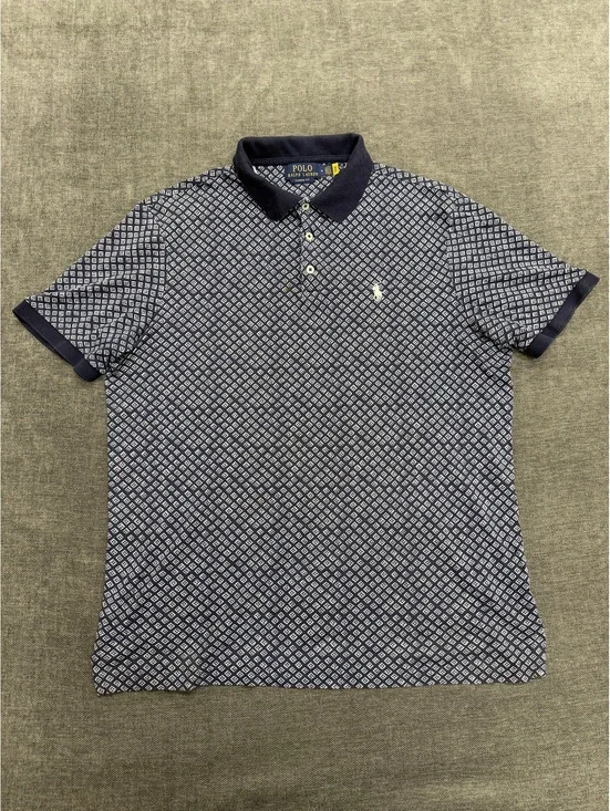 Polo Ralph Lauren Classic Fit Navy Patterned Polo Shirt Size M