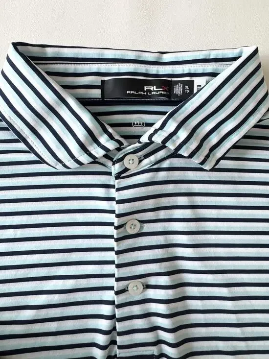 RLX Ralph Lauren Polo Shirt Men’s XL Performance Golf Blue Stripe Logo
