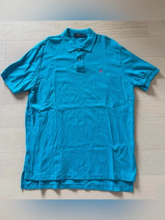 Ralph Lauren Men's Bright Turquoise Polo with Pink Logo