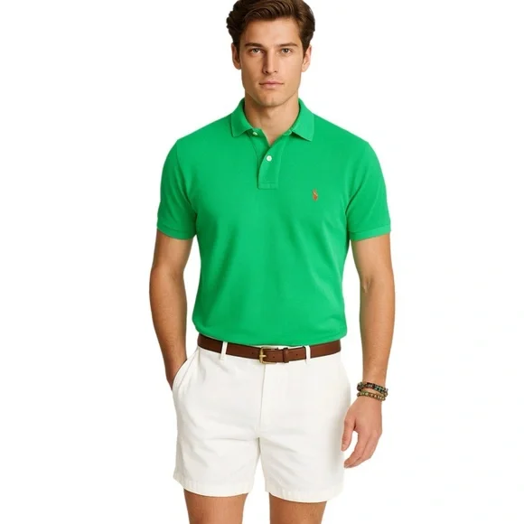 EUC Vintage Polo Ralph Lauren Men’s Classic Fit Green Pique Polo Shirt Size L