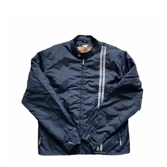 Harley-Davidson‎ Spell Out Black Nylon Zip Windbreaker Motorcycle Zip Jacket