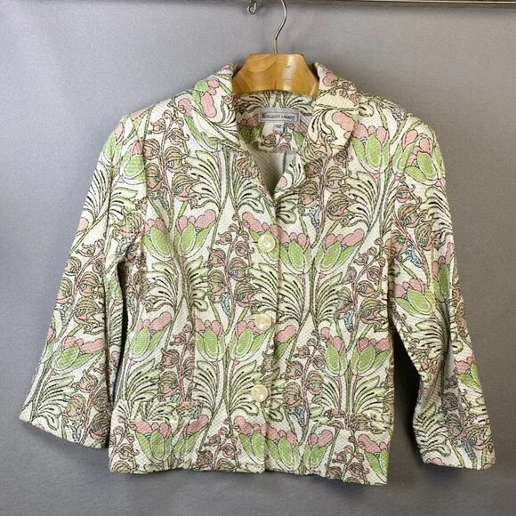 Vintage Elliott Lauren‎ Blazer Womens 12 Floral Jacket Grandmacore Made In Usa