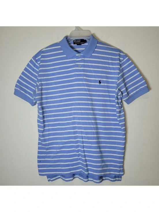 Polo Ralph Lauren Men's Blue White Stripe Short Sleeve Polo Shirt Size L Large