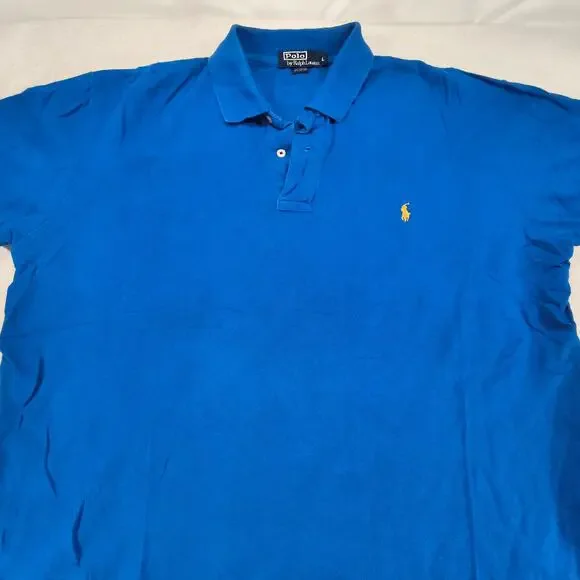 Polo by Ralph Lauren Short Sleeve Collared Polo Shirt Mens Size L Blue Yellow