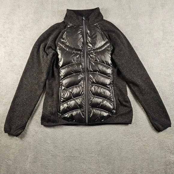 London Fog Womens Black Down Hybrid Puffer Jacket Knit Sleeve Size Medium
