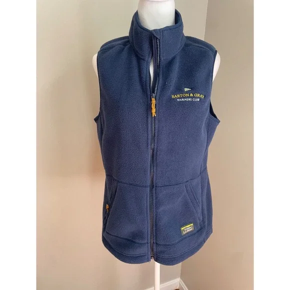 L.L. Bean Women M Fleece Vest Navy Blue Zip‎ Mariners Club Logo Boat Gorpcore *