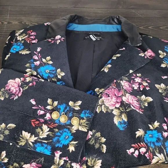 Lane Bryant the Bryant Blazer Size 14 Black Floral Velvet Faux‎ Leather Collar