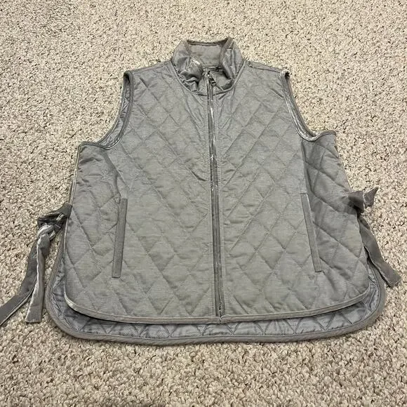Banana Republic Velvet Trim Quilted Vest L Heat Gray Fall Preppy Casual Side Tie