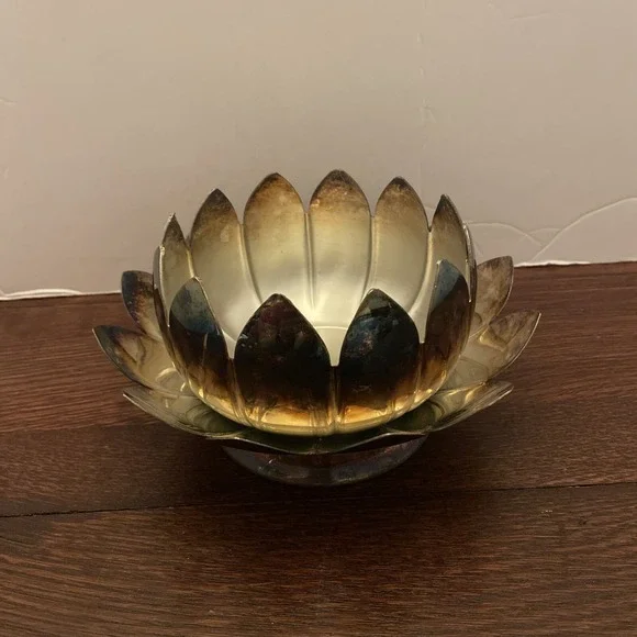 Leonard Silverplate Lotus‎ Flower Bowls without Insert Tray 2 Pc-