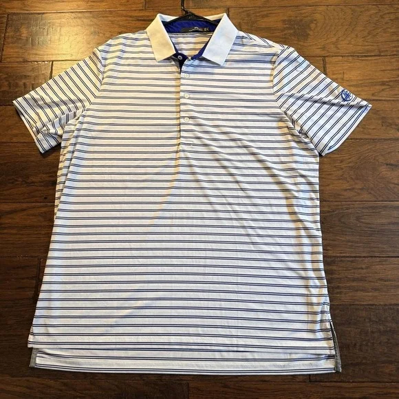 RLX Ralph Lauren Polo Shirt Mens XL blue Striped Golf Performance Logo???