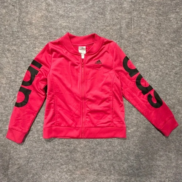 Adidas Girls Pink Track Jacket Medium 10/12 Logo Sleeve Full Zip‎ Bomber Style