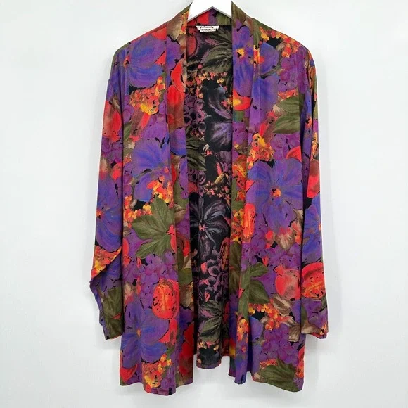 Vintage Jacket Kimono Top Size 16 Pockets‎ Long Sleeve XL 1X Garden Party USA