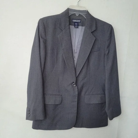 Lands End Blazer Jacket Womens 6P Grey 1 Button  Classic Single‎ Breasted Office