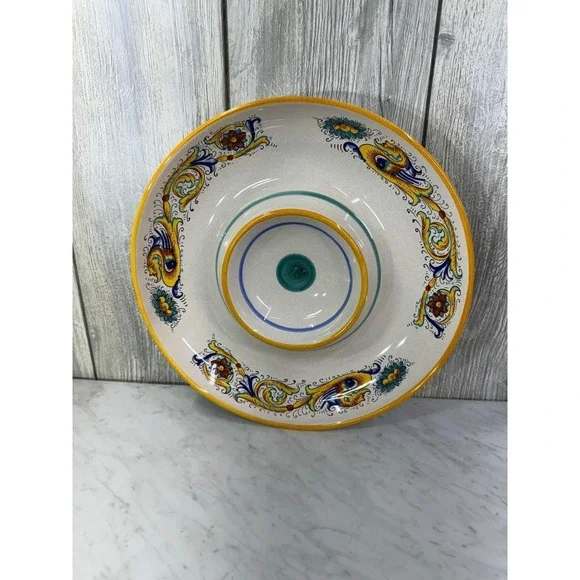 Ceramica Nova Deruta Italy Chip and Dip Server Round Ceramic Platter 12 inch