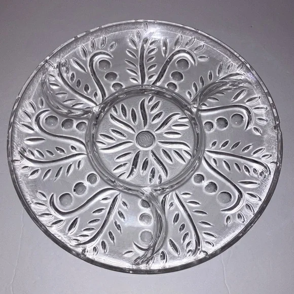 Clear Glass Decorative Relish Tray and Silver‎ Serving Tray 11”
