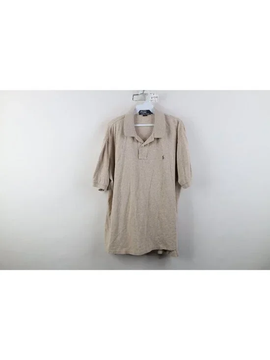 Vtg 90s Ralph Lauren Mens Large Pique Cotton Knit Golf Polo Shirt Oatmeal Brown