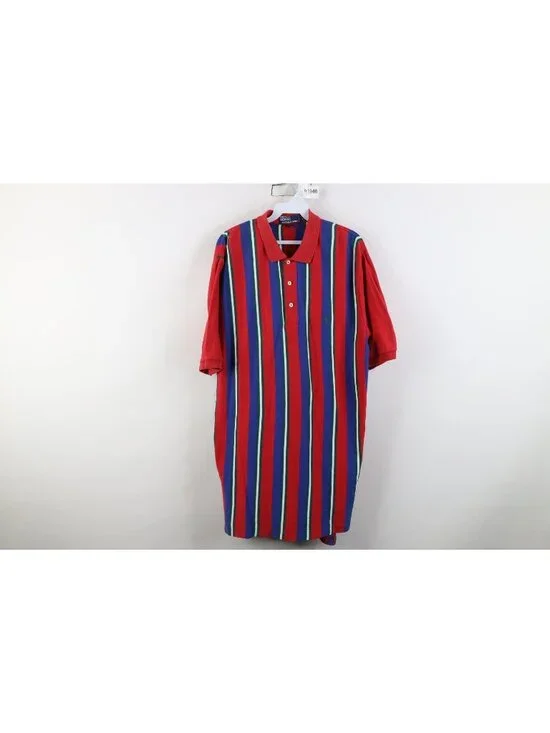 Vintage 90s Ralph Lauren Mens Large Baggy Striped Color Block Soft Cotton Polo