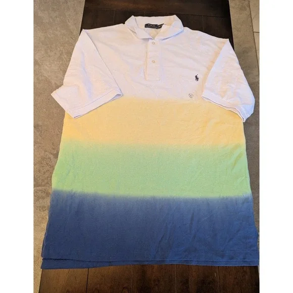 Polo Ralph Lauren Men's Classic Fit Dip Dye Polo White Yellow Green Blue 2XLT