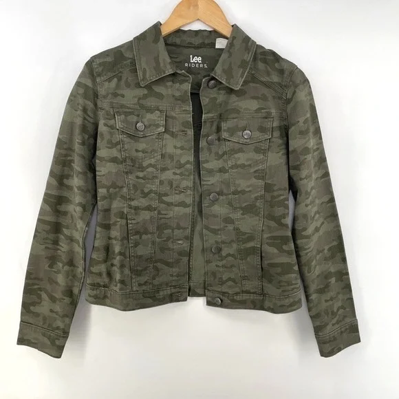 Lee‎ Denim Camo Trucker Jacket Women S Grunge Edgy Streetwear Punk Work Military