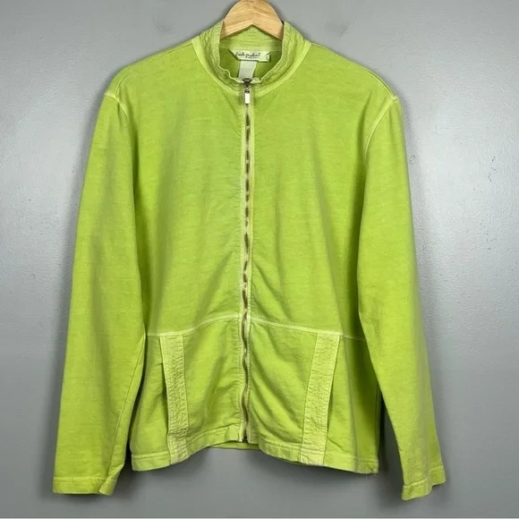 Fresh Priduce lime green mandarin collar zip front lightweight jacket, large.