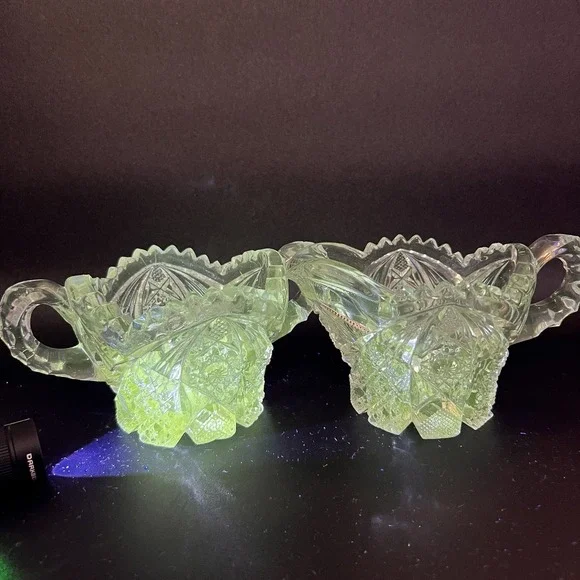 Antique Imperial Glass Nucut‎ Crystal Ware Sugar Bowl And Creamer Set Of 2 1915?
