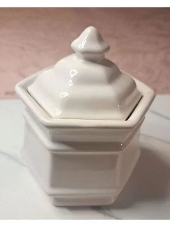 Vintage Haeger 8080 Hexagon Shaped White Sugar Bowl 5