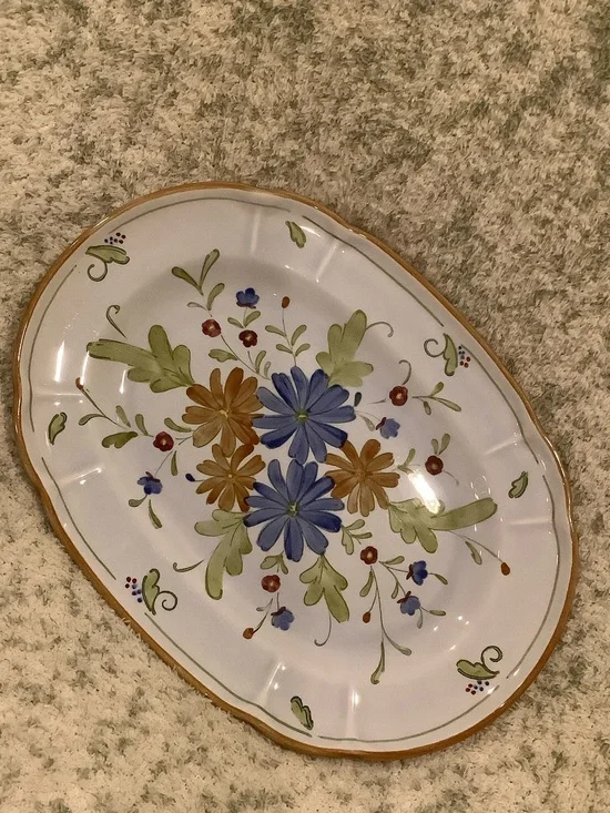 Metlox Hand-Painted Floral Ceramic Serving Platter NWT 13.5x10” Los Angeles CA