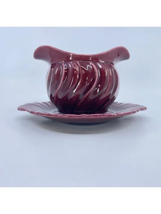 vintage franciscan ware coronado gravy boat and attached underplate maroon
