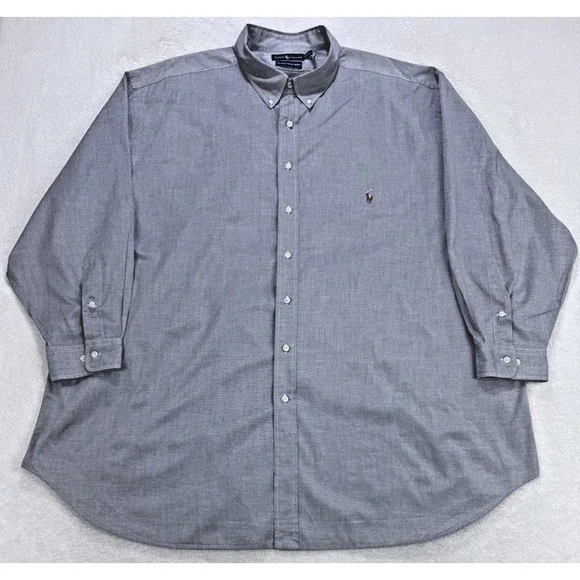 Polo Ralph‎ Lauren Oxford Shirt Men 20 35/36 Tall Gray Pinpoint LS Flesh Pony