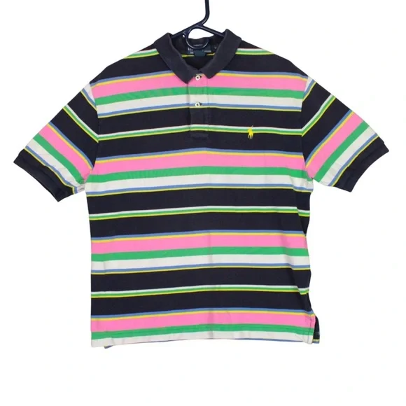 Vintage Polo Ralph Lauren Polo Shirt short sleeve Striped Size Medium 90S