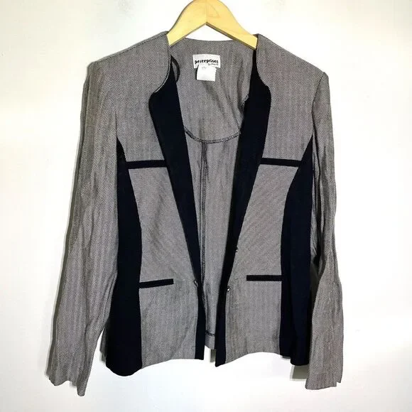 Vintage Perceptions by‎ Irene B Women's 10 Rayon Gray Black Chevron Blazer