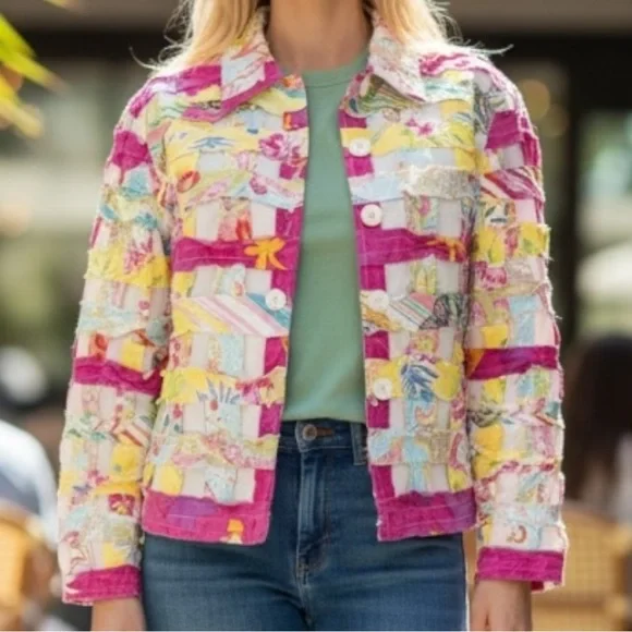 Vintage Quilt Coat Patchwork Cottagecore Bohemian Floral  Multicolor SZ SP