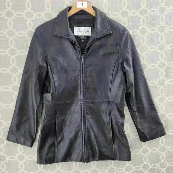Vintage Pelle Studio Wilsons Leather Full Zip Black Leather Jacket Women's M