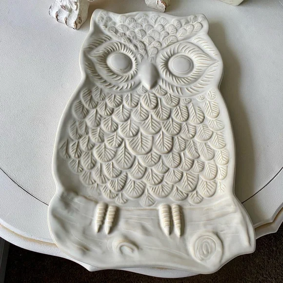 Pottery Barn Owl Platter Large Cream White Tan‎