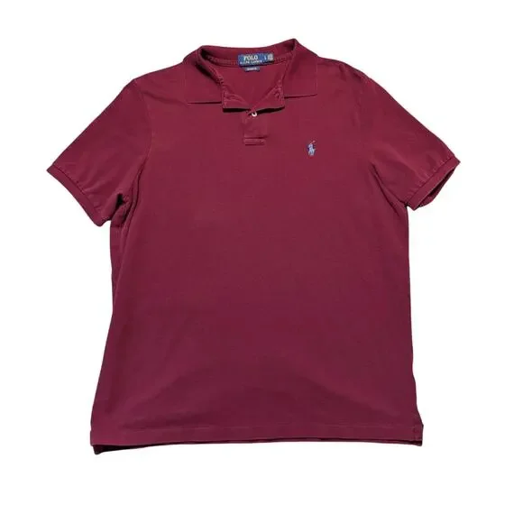 Polo Ralph Lauren Classic Fit Polo Shirt Men L Burgundy Maroon Cotton Pique Mesh
