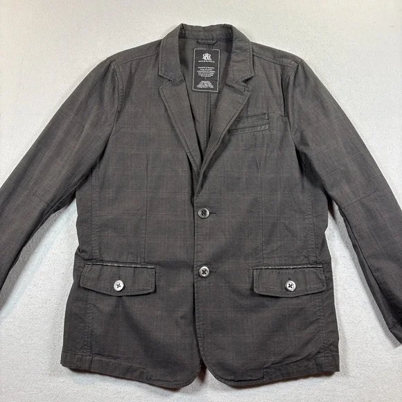 Rock and Republic R&R Charcoal Gray Window Pane‎ Blazer Mens Large Suit Jacket