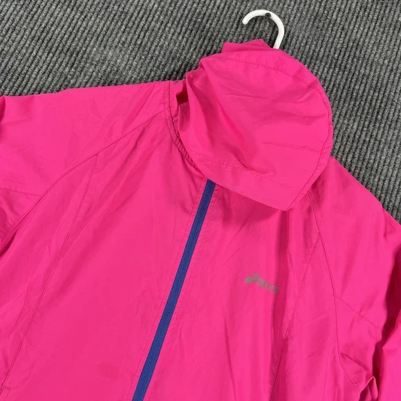 ASICS Jacket Womens‎ Small Pink Hooded Full Zip Lightweight Running Windbreaker