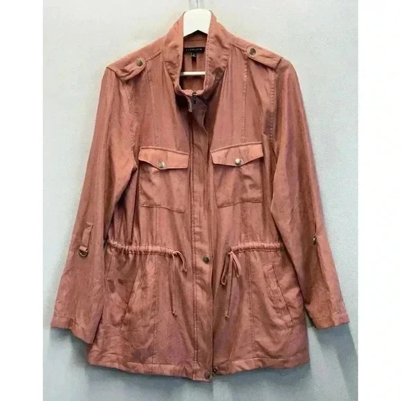 Staccato Women's Sz M Coral‎ Pink Lightweight Rolled Tab Sleeve Utility Jacket