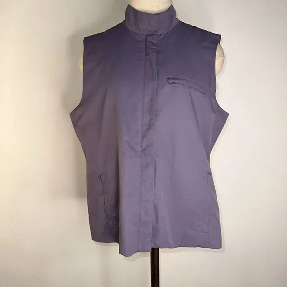 Eileen Fisher Womens Purple Full Zip‎ Vest Medium Cotton Nylon Blend Modern Chic