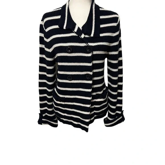 Jones New York Women's Striped Double Breasted Button Sweater Coat Jacket Size M
