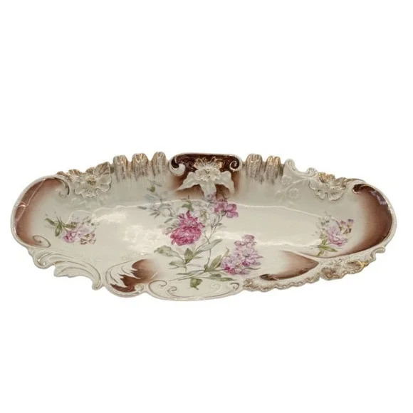 RS Prussia Art Nouveau Celery Dish Vanity Tray Molded‎ Floral Gilt c1900