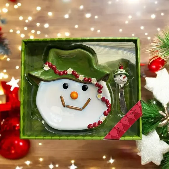 Cypress Home Snowman Hand-Glazed Ceramic Plate & Coordinating Spreader‎ Gift Set