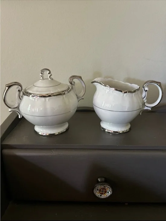 Vintage Harmony House China Silver Sonata pattern creamer and sugar bowl