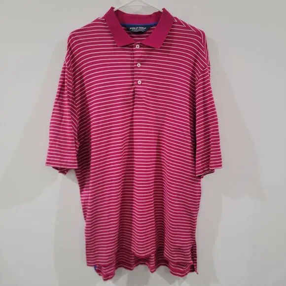 Vintage Polo Golf Ralph Lauren Shirt Size Large Striped Pink White Preppy Pima‎