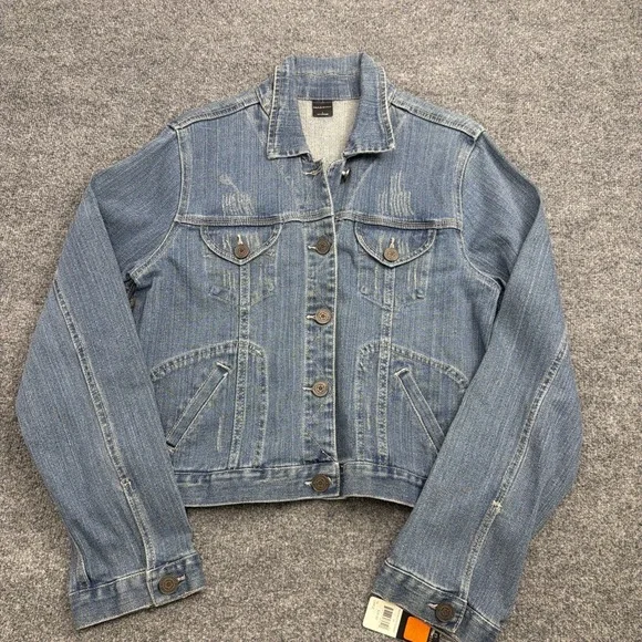NWT Massini Women's Cropped Denim Trucker Jacket Light Wash Blue Size Large L