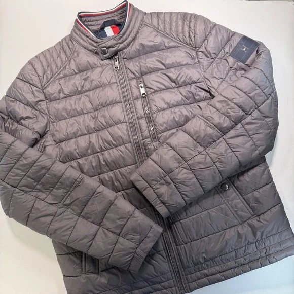 Tommy‎ Hilfiger Gray Full Zip Quilted Puffer Jacket M Classic Preppy