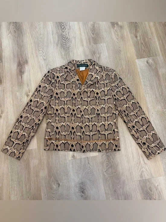 Vintage Harvé Bernard Python Print Brown Cropped Blazer